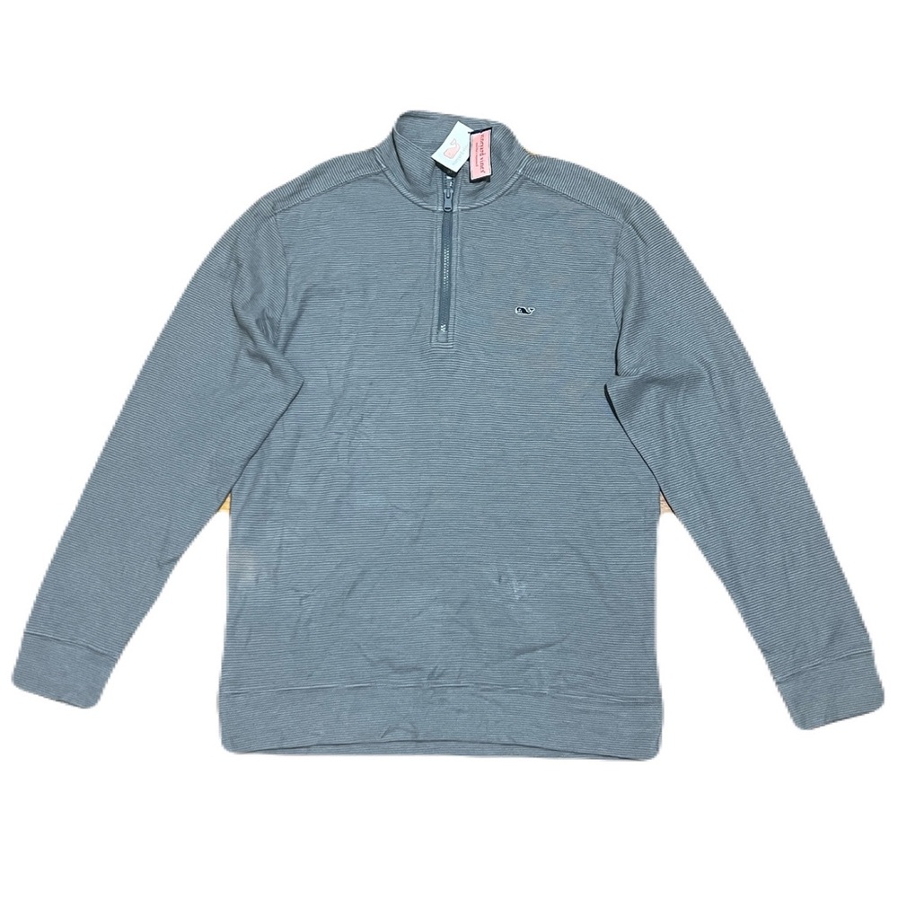 Vineyard Vines Broadfield Half Zip Pullover in Stripe Grey, Men’s size Medium